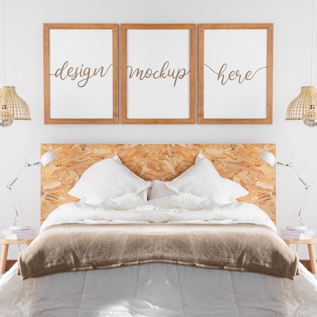 Mock-up frames arrangement in bedroom