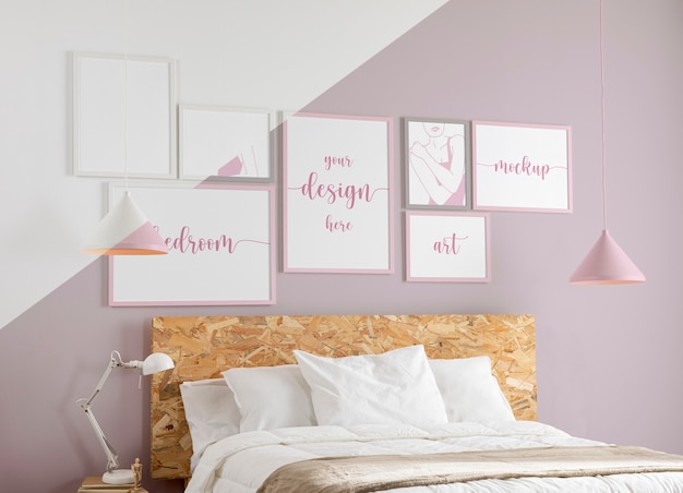 Mock-up frames arrangement in bedroom