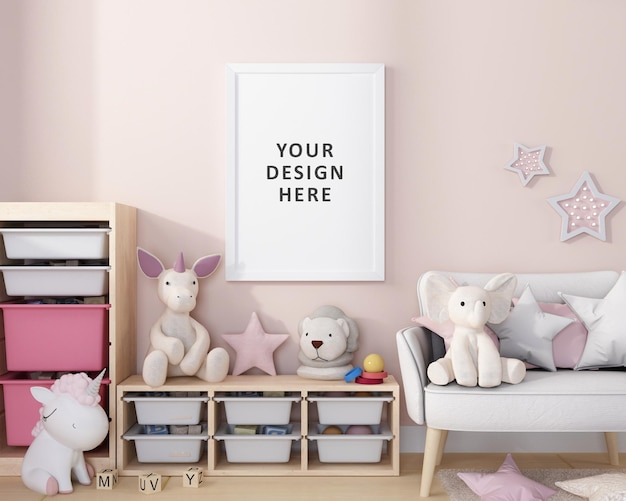 Mock up poster frame in children room