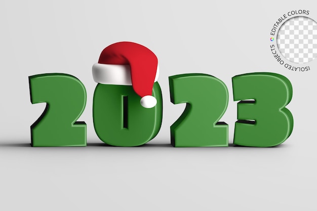 Mockup of 2023 3d text with Christmas hat New Year greeting concept scene creator isolated