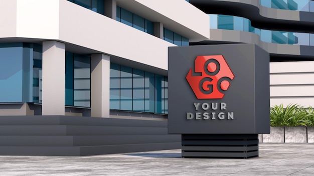 Mockup 3d logo facade sign standing in front of modern building