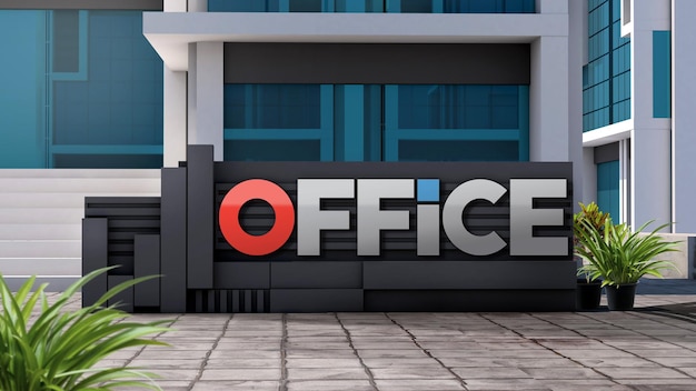 Mockup 3d logo facade sign standing in front of modern building 