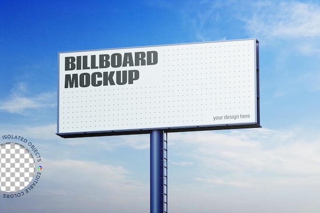 Mockup of advertising exterior billboard media canvas sheet banner on blue sky background isolated