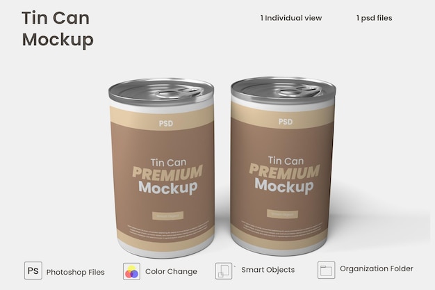 Mockup of aluminium food tin can product packaging Premium Psd