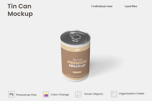 Mockup of aluminium food tin can product packaging Premium Psd