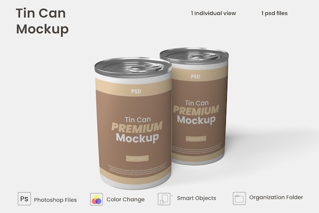 Mockup of aluminium food tin can product packaging Premium Psd