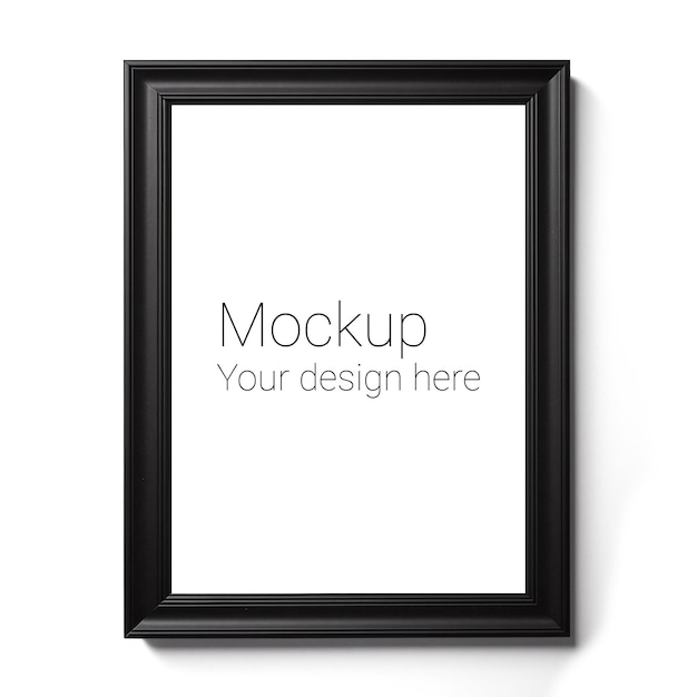 Mockup of black frame for poster or photo on white wall