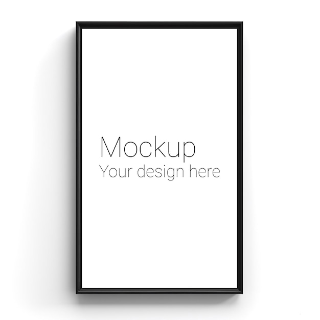 Mockup of black frame for poster or photo on white wall