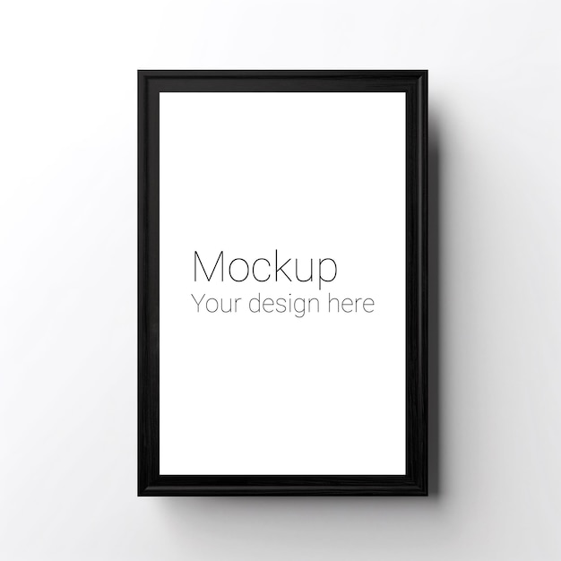 Mockup of black frame for poster or photo on white wall