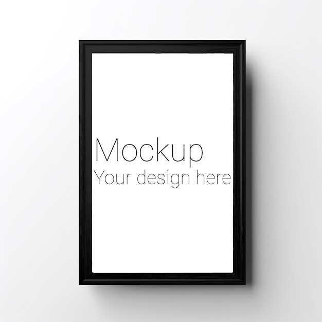 Mockup of black frame for poster or photo on white wall