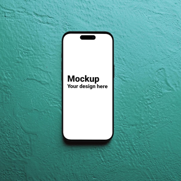 Mockup of black smartphone similar to iphone 15 on green background