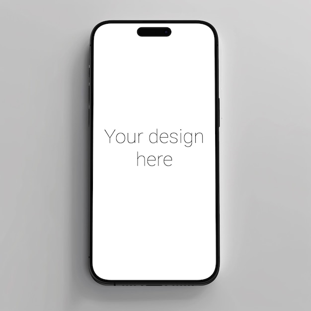 PSD mockup of black smartphone similar to iphone 15 lying on gray background