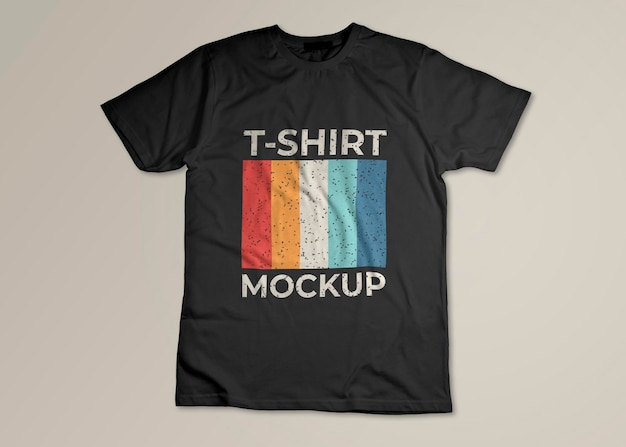 Mockup of a black t-shirt on a light beige background