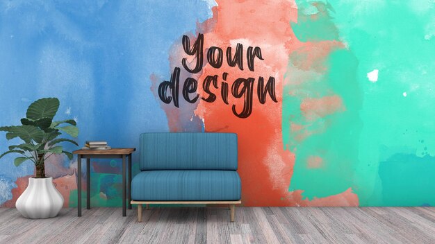 PSD mockup blank wall in modern room design