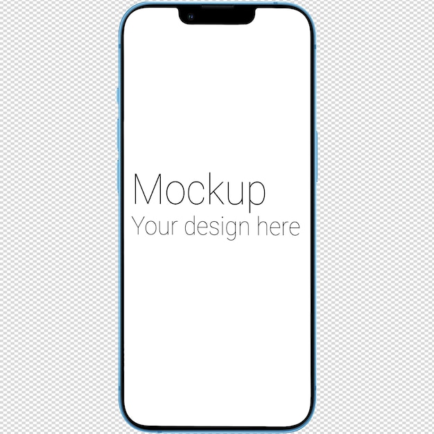 PSD mockup of blue smartphone similar to iphone 13 without background