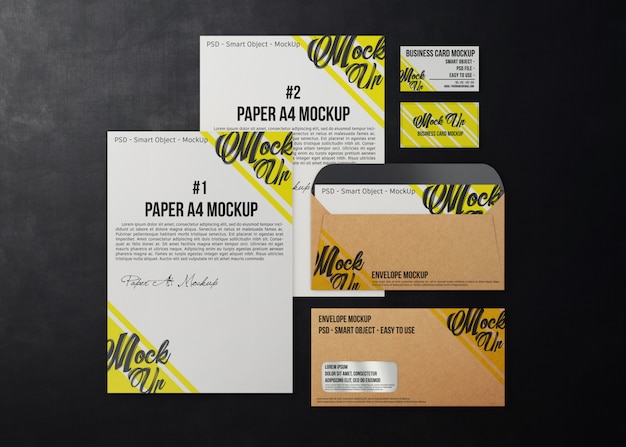 Mockup business stationery on a dark background