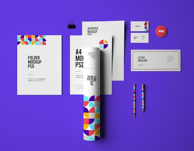 Mockup of corporate stationary branding design with changeable colors