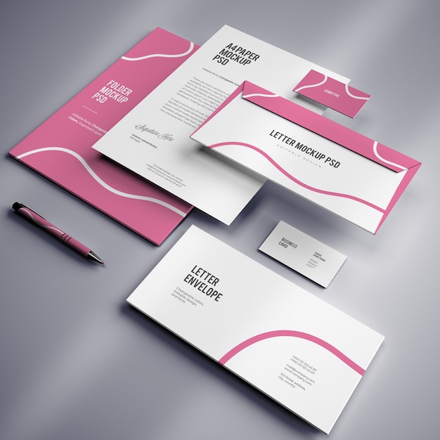 Mockup of corporate stationary branding design with changeable colors