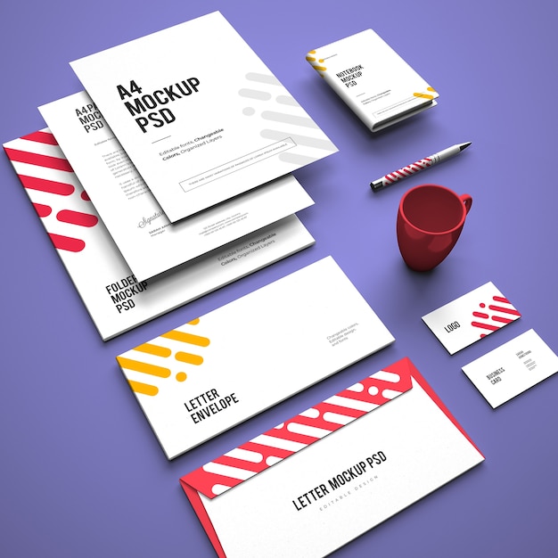 Mockup of corporate stationary branding design with changeable colors