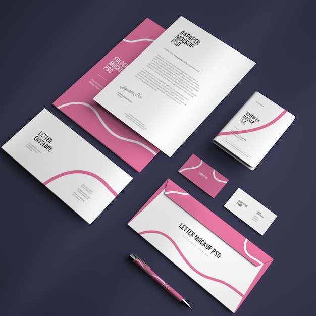 Mockup of corporate stationary branding design with changeable colors