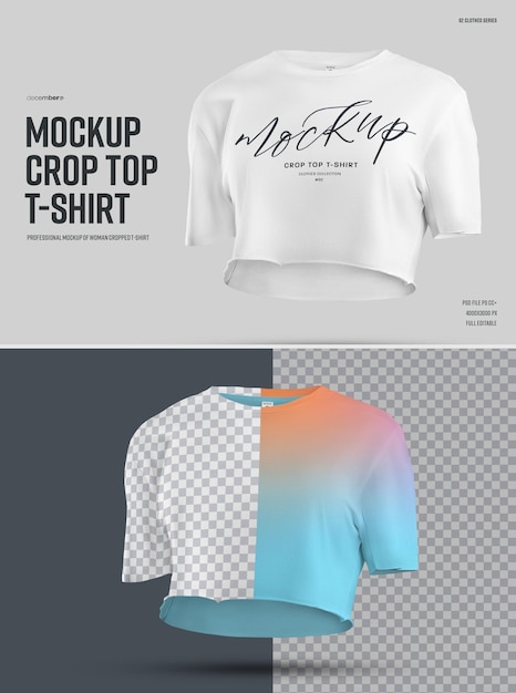 PSD mockup crop top t-shirt in 3d style. easy in customizing colors and design cropped t-shirt