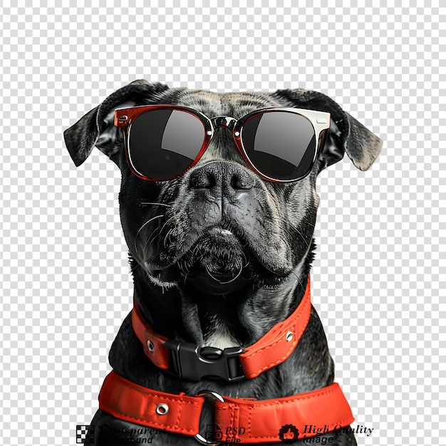 Mockup of a dog with sunglasses isolated on transparent background