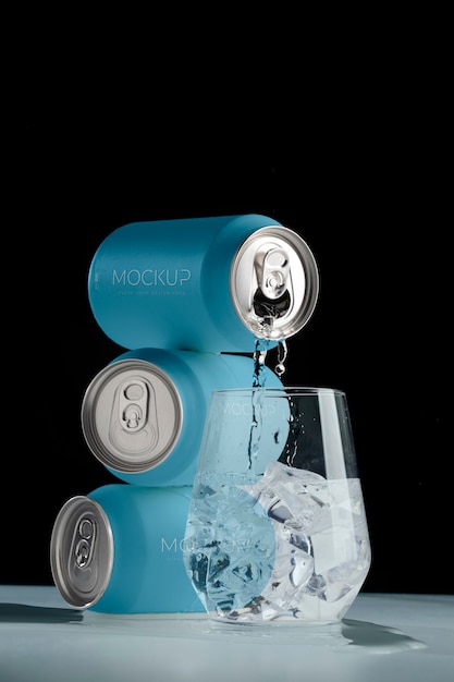 Mockup of drink can pouring liquid