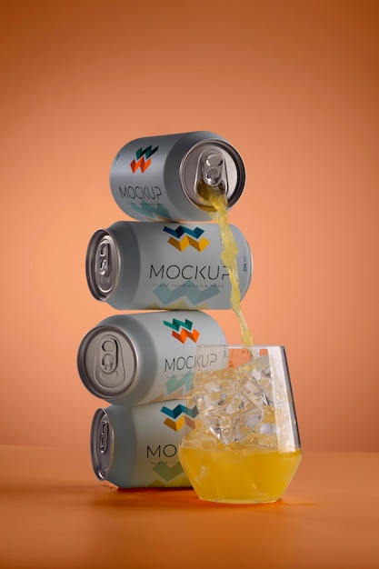 Mockup of drink can pouring liquid