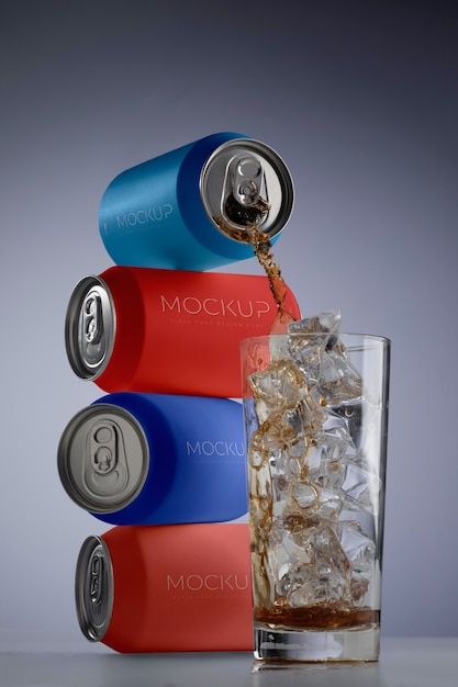 Mockup of drink can pouring liquid