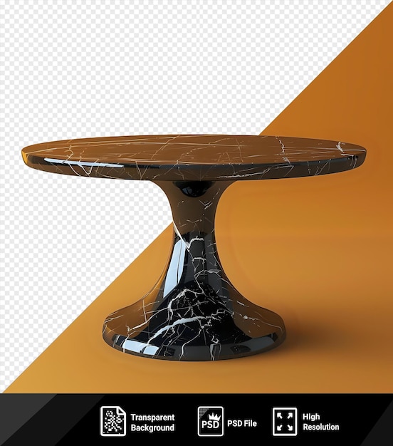 mockup of an empty black marble round table against an orange and yellow wall png