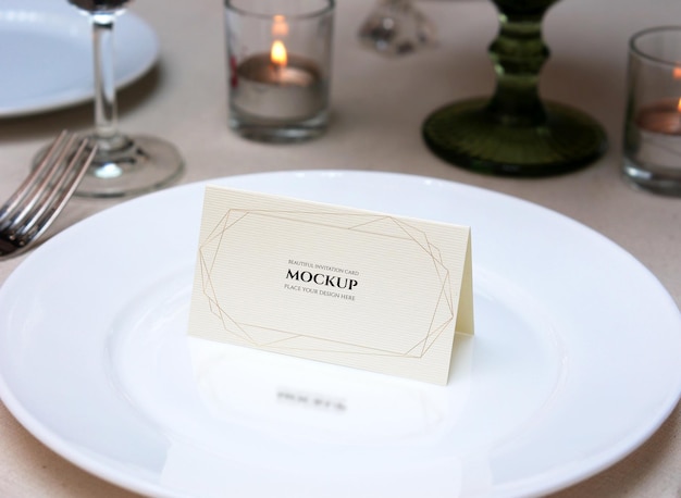 PSD mockup folded card for name place on wedding table