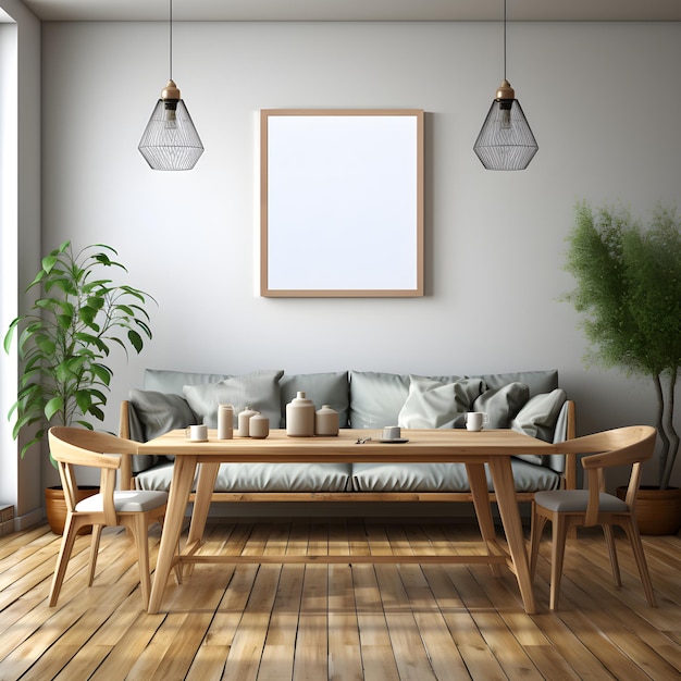 PSD mockup frame in a scandinavian style living room interior3d rendering