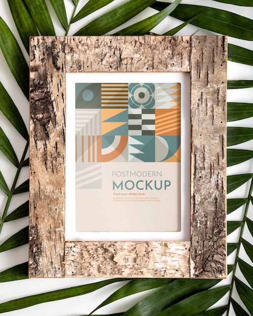 Mockup frame on wall with leaves