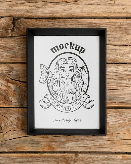 Mockup frame on wooden table