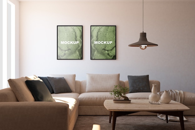 Mockup of frames in living room