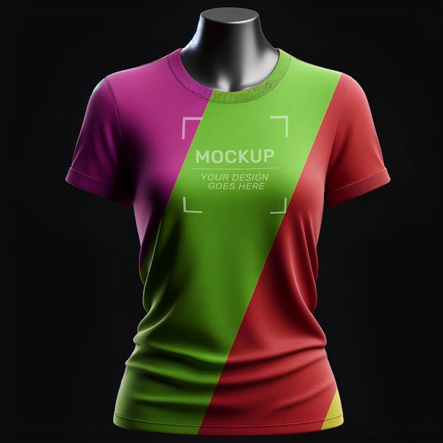 A mockup of a girl wearing a color customizable tshirt front view