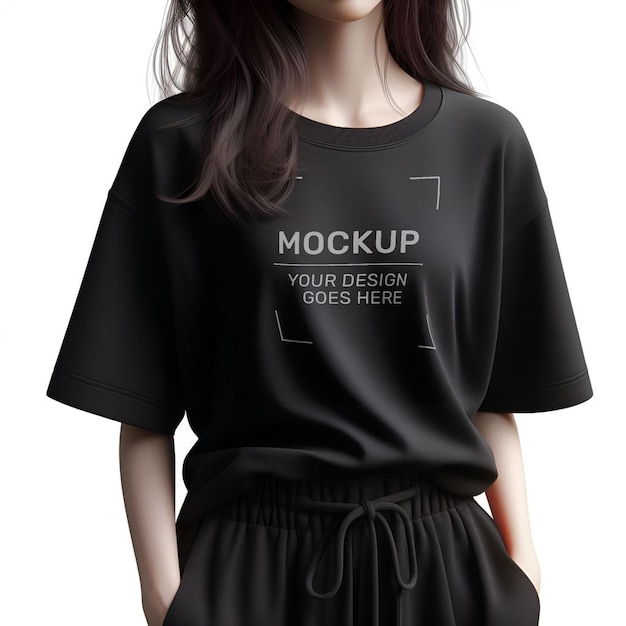 A mockup of a girl wearing a plain black tshirt front view