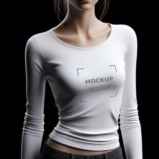 A mockup of a girl wearing a white tshirt angled view