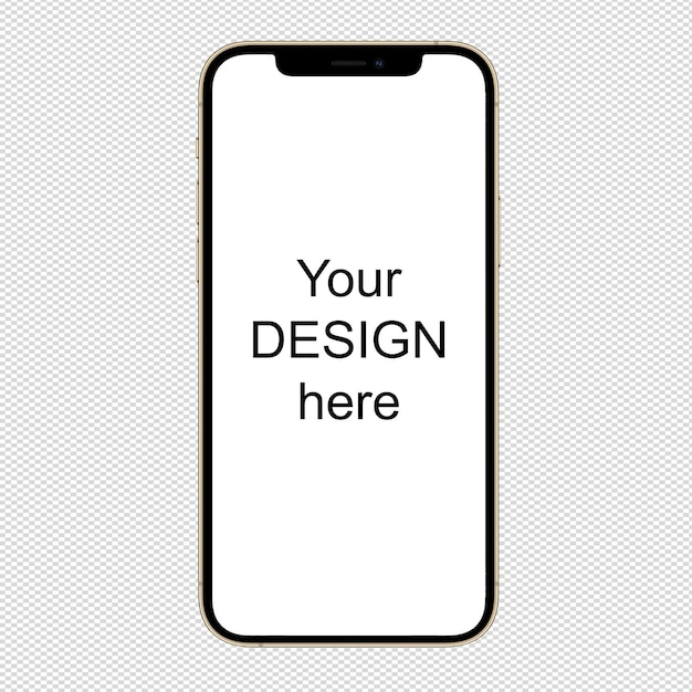 PSD mockup of gold smartphone similar to iphone 12 pro without background