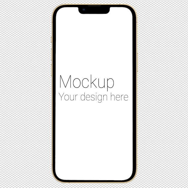 Mockup of gold smartphone similar to iphone 13 pro max without background