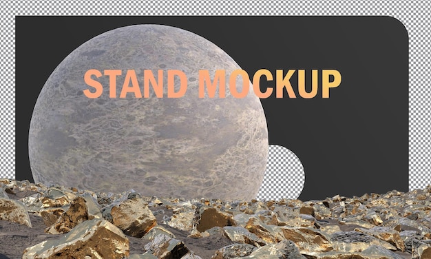 Mockup Gold stand display with gold rocks concept abstract and moon background