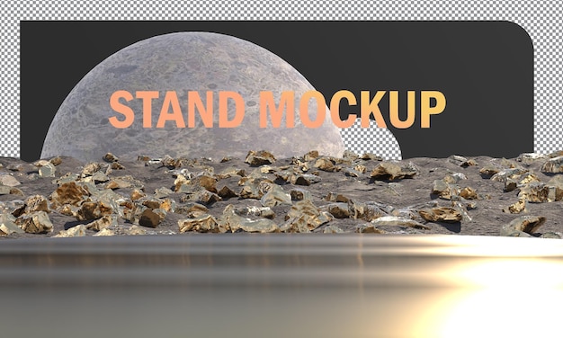 Mockup Gold stand display with gold rocks concept abstract and moon background