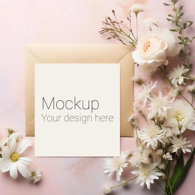 Mockup of greeting card with flowers