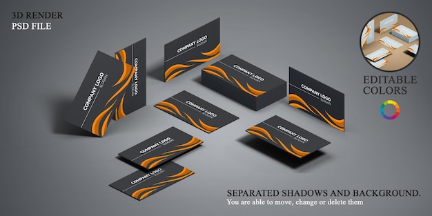 Mockup of horizontal stacks of business cards 3D rendering