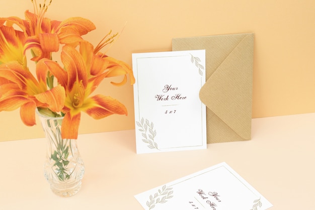 Mockup invitation card on beige background