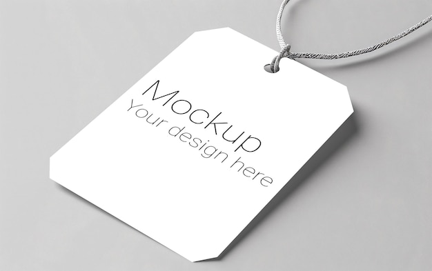 Mockup of label tag with rope on gray background