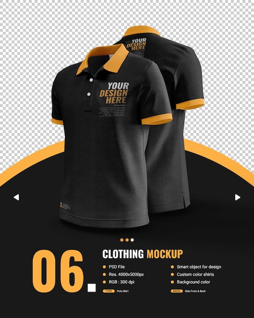 Mockup male black polo shirt with short arm view side front and back