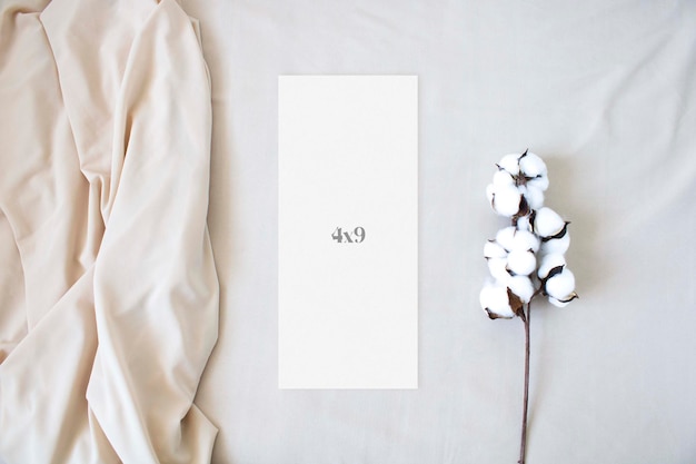 Mockup menu card with cotton and nude fabric