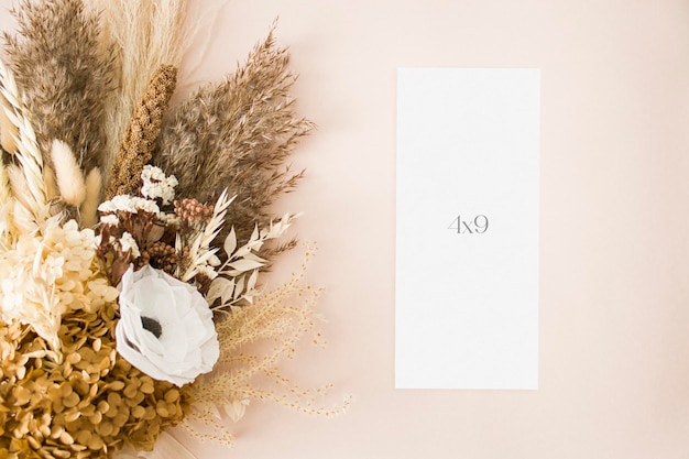 Mockup menu card with dry grass leaves