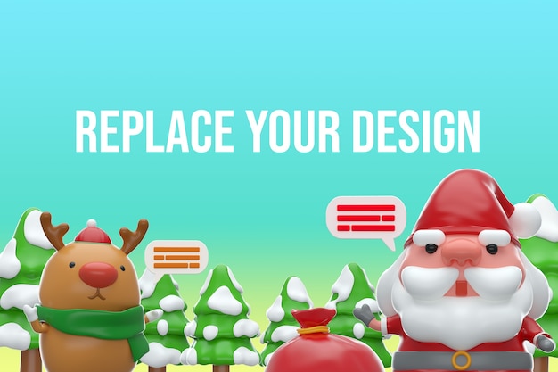 PSD mockup merry chistmas design 3d rendering